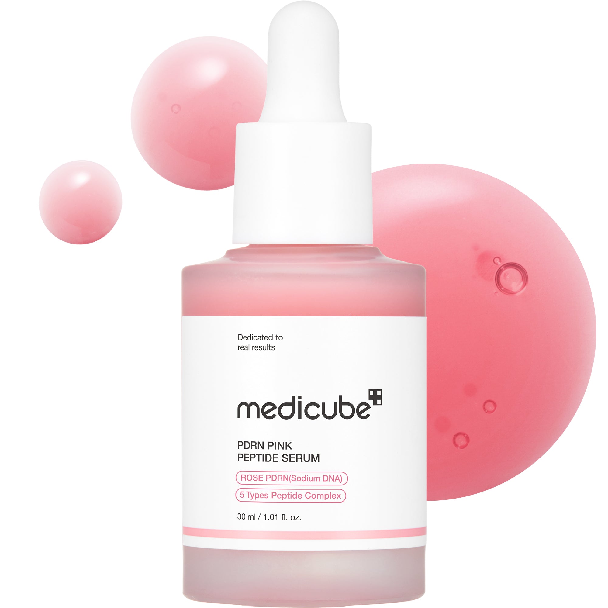 Medicube PDRN Pink Peptide Serum, a 30 ml pink dropper bottle, Rose PDRN version